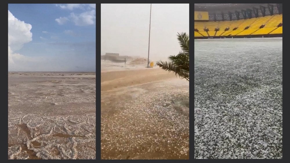 Krupobití Saúdská Arábie, déšť Saúdská Arábie, záplavy Saúdská Arábie