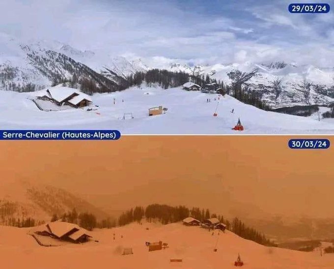 tempestade de poeira na Europa, tempestade de poeira na França, nos Alpes