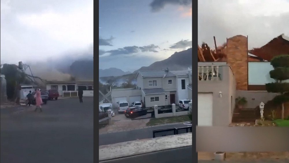 Hurikánový vítr JAR, bouře v Kapském Městě, vítr odnáší auta v JAR