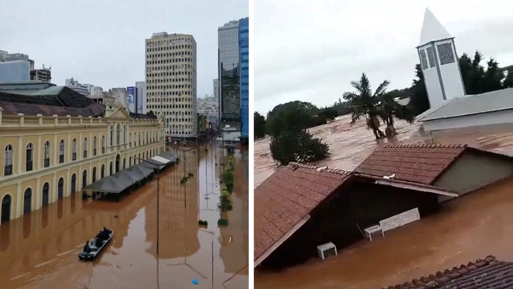 plūdu appludinātas mājas Brazīlijā, plūdi Brazīlijā 2024. gada maijā, lietavas Brazīlijā