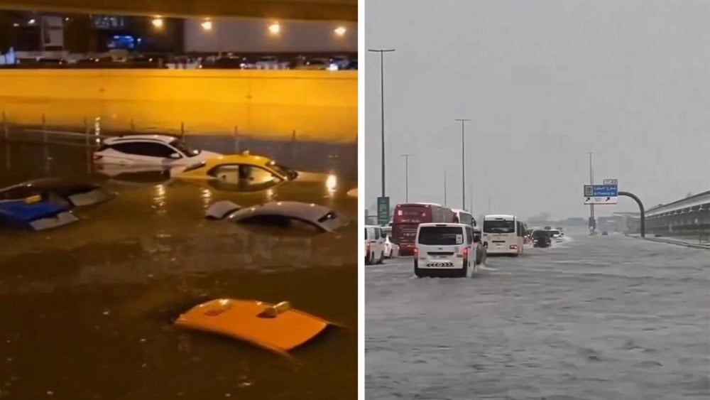 storm i UAE, oversvømmelse i ørkenen, oversvømmelse i Emiraterne