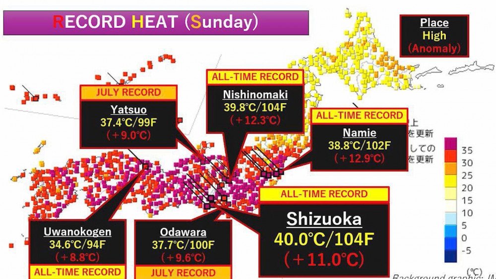 căldură în Japonia, insolație în Japonia, recorduri de căldură în Shizuoka