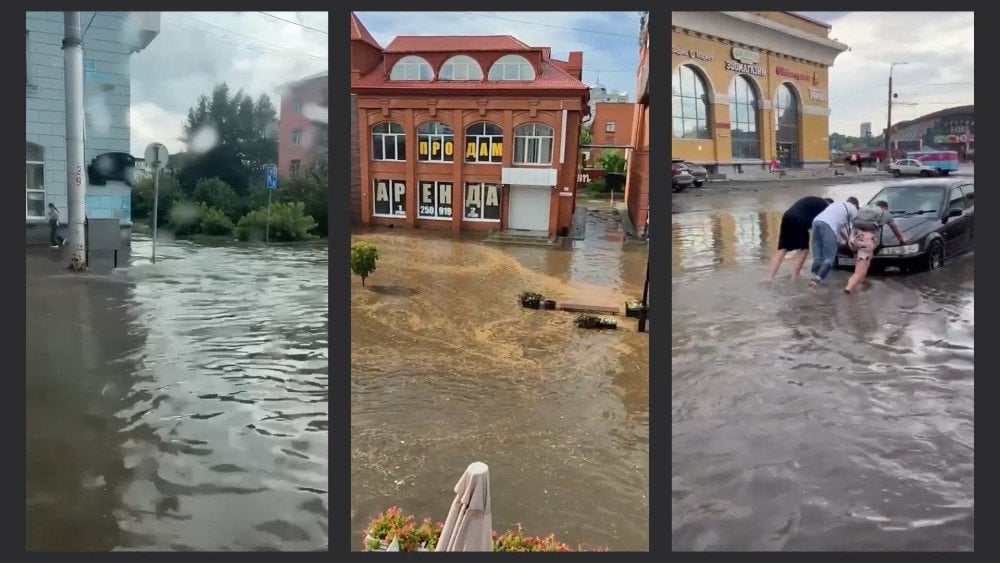 Inundações em Barnaul, chuva forte em Barnaul, tempestade em Barnaul, tempestade na Sibéria Ocidental, inundações na Sibéria Ocidental.