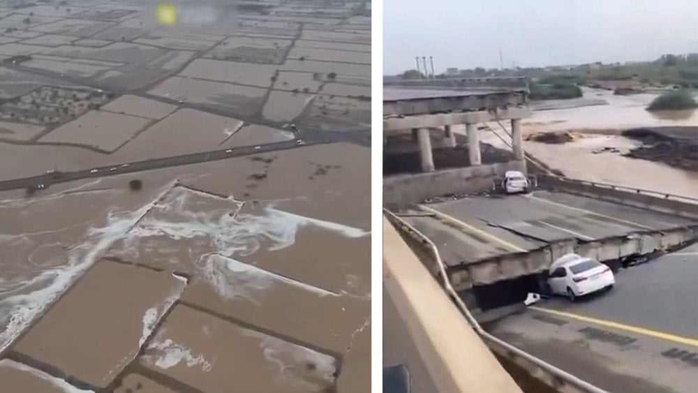 un puente se derrumbó en Arabia Saudita, inundaciones en Arabia Saudita, lluvias extremas en Arabia Saudita