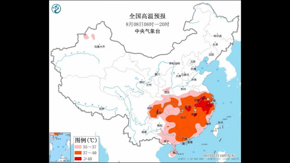 varme i Kina, temperaturkort over Kina, varmerekorder i Kina