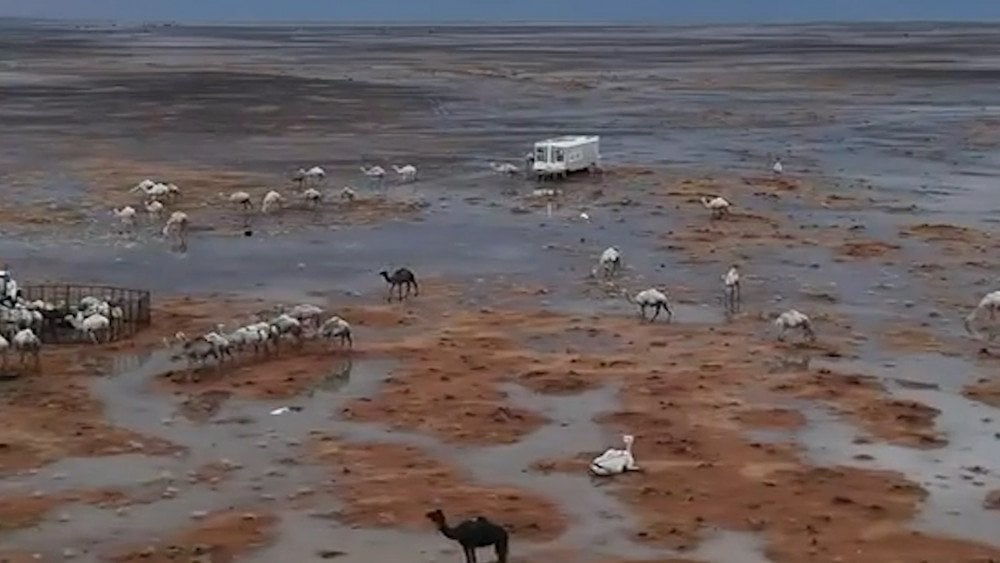 Granizo en el desierto, fuerte tormenta de granizo en Arabia Saudí