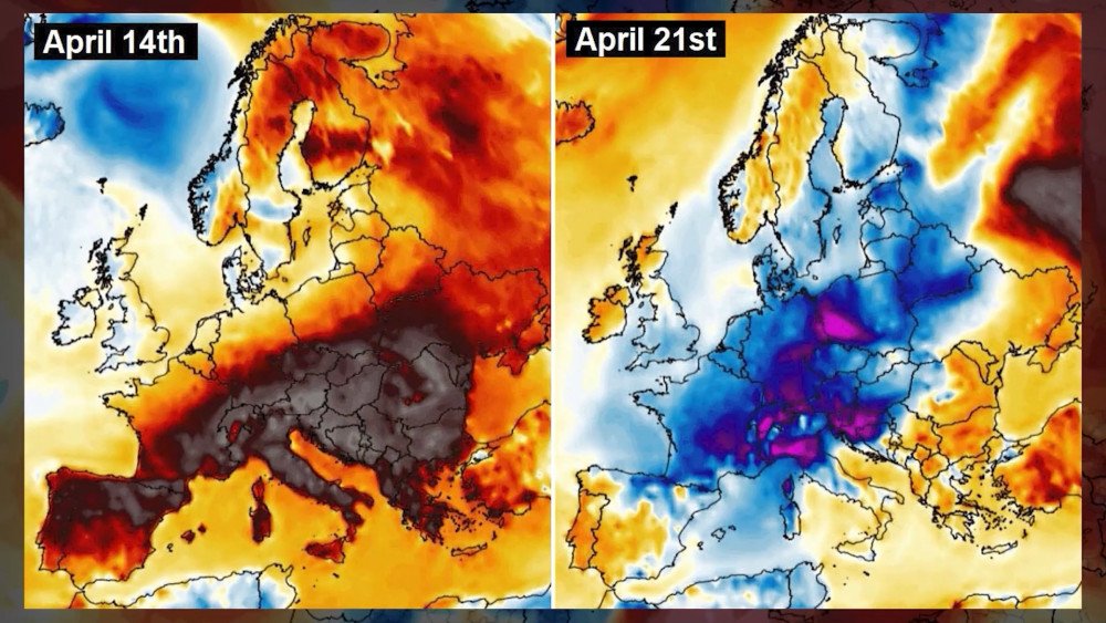 Temperatūras svārstības Eiropā, temperatūras šūpoles, temperatūras anomālijas