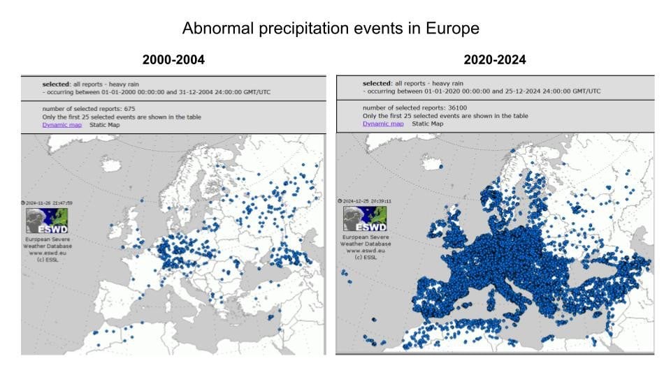 Les précipitations en Europe, les pluies anormales en Europe, les inondations en Europe