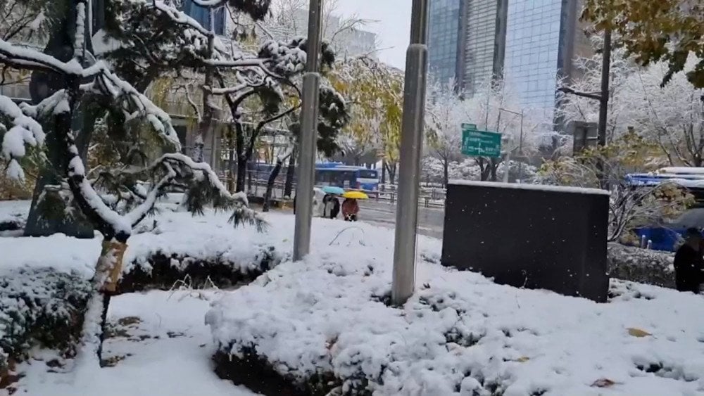 Snow in april South Korea, snow in Seoul, sudden cold snap in South Korea