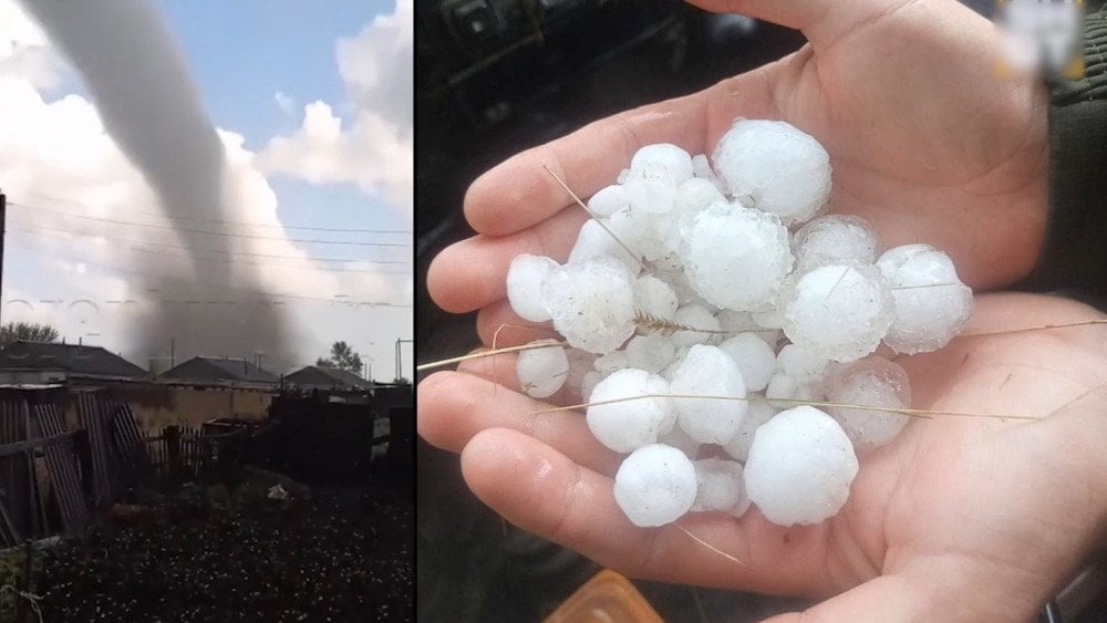 Tornado in Russia, tornado with hail in southern Russia, large hail in Russia