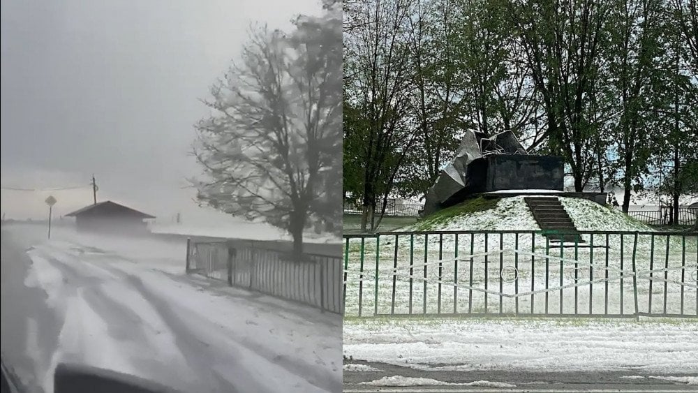 Hail in Russia, hurricane-force winds in Russia, wind toppled a monument in Russia