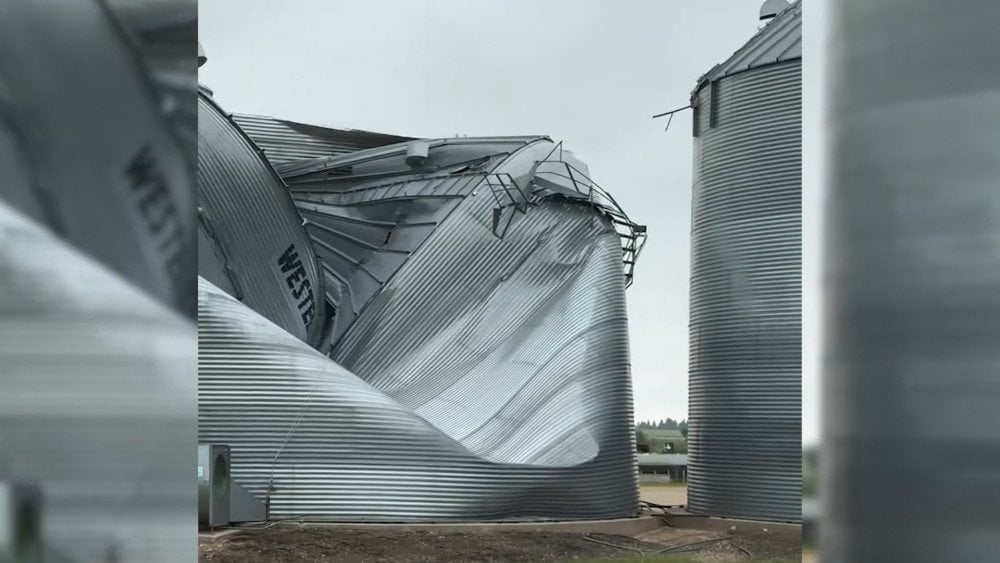 Tornado in the USA, tornado damaged grain storage in the USA