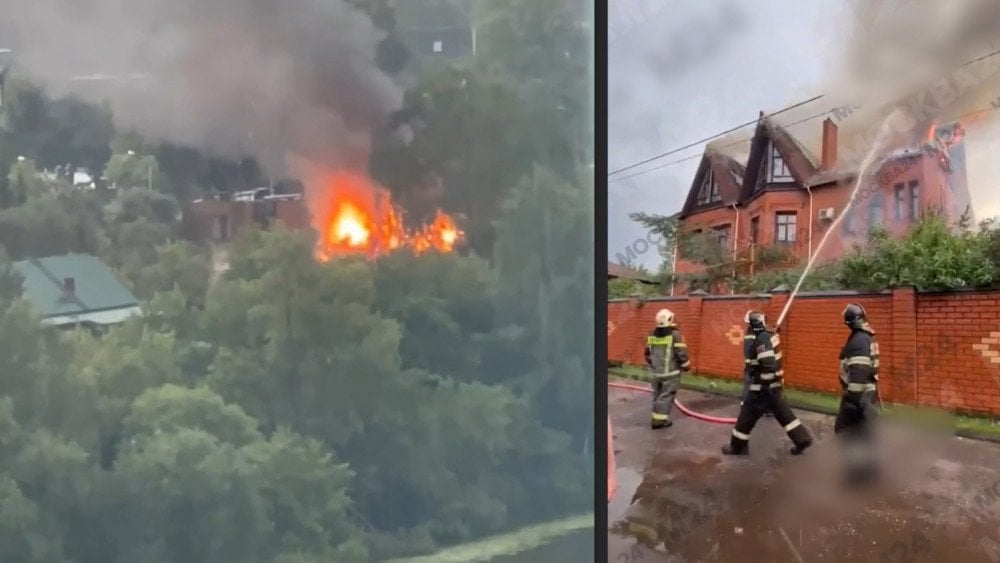 Storm in Russia, lightning caused house fire in Russia, thunderstorm in Russia, fire from lightning strike in Russia