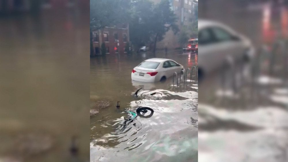 Aftermath of the flood in the USA, heavy rain in the USA, flooded roads in the USA
