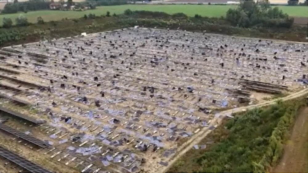 Tornado in Italy, tornado destroyed a solar power plant in Italy, tornado destroyed solar panels in Italy
