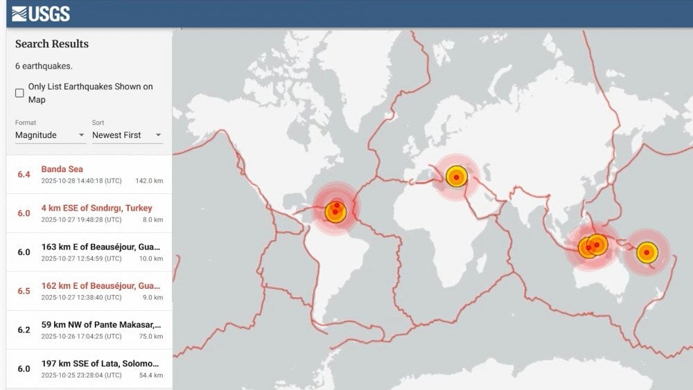Strong earthquakes around the world, seismic activity, seismic activity map