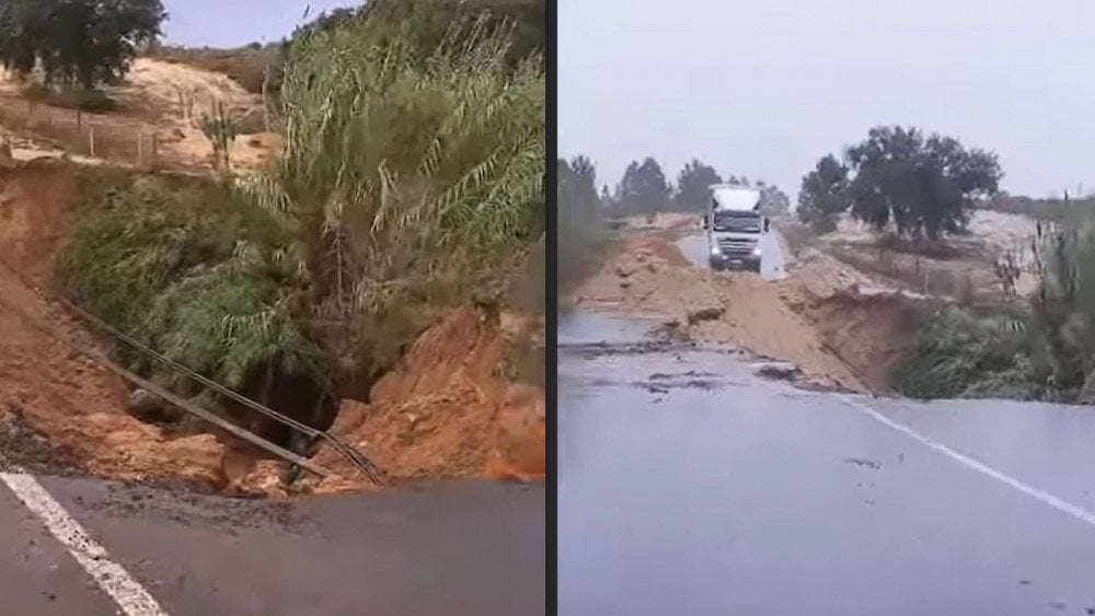 Шторм Клаудия, шторм Клаудия в Португалии, оползень в Португалии, обрушение дороги в Португалии