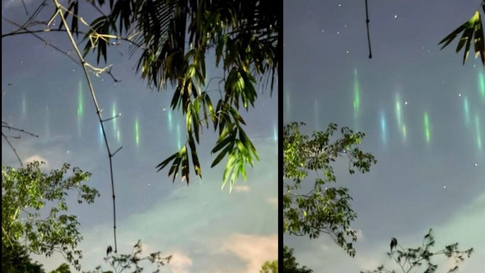 Light pillars in Thailand, rare atmospheric phenomenon in Thailand