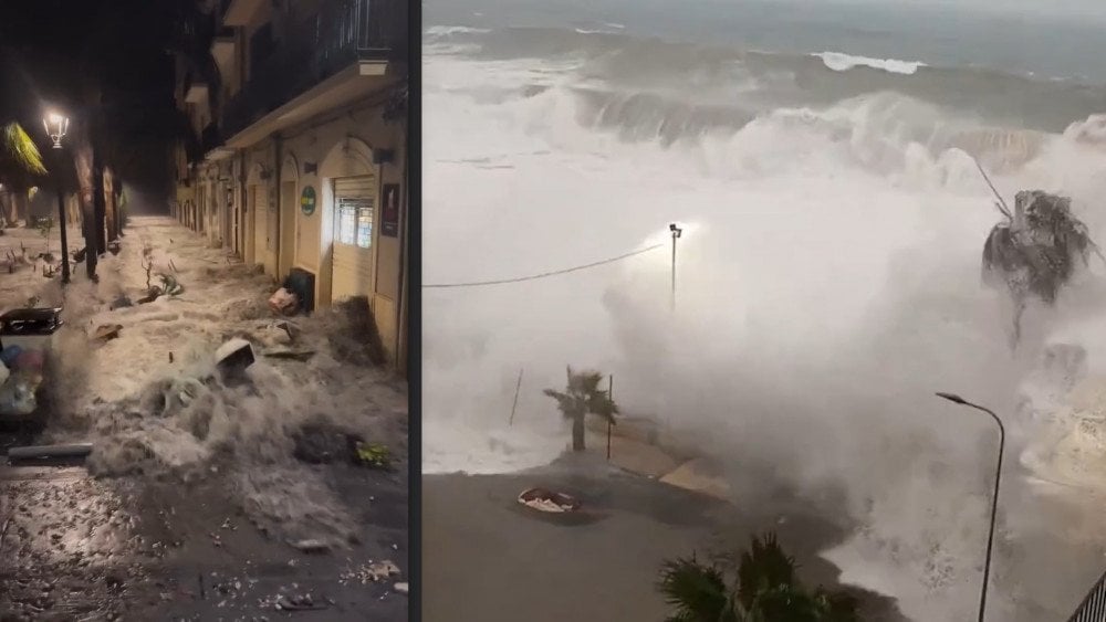 Storm Harry in Italy, storm in Sicily, waves destroyed the promenade in Italy