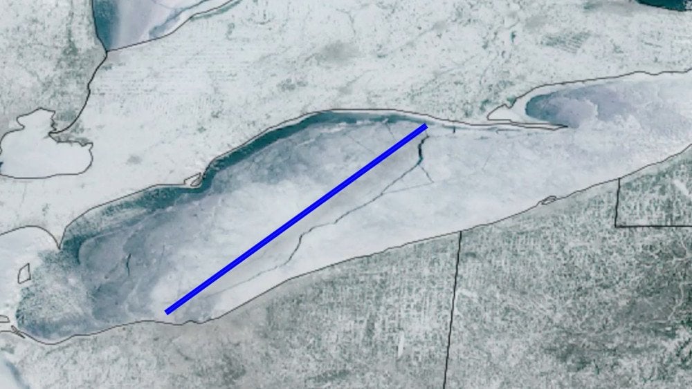 Great Lakes froze in the USA, crack on Lake Erie, severe frost in the USA, anomalous cold in the USA