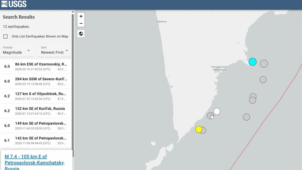 Seismic activity in Kamchatka, earthquake in Kamchatka