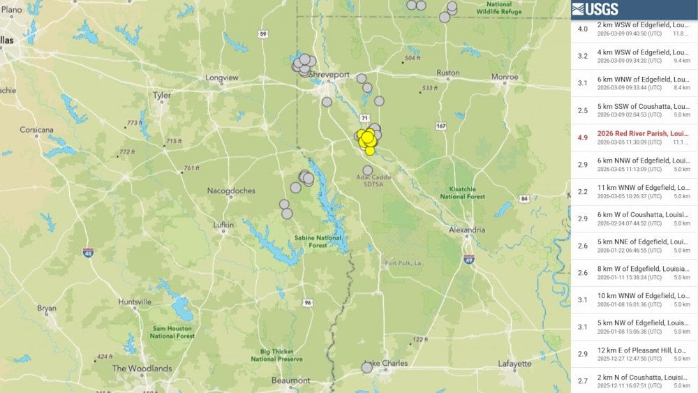 Сейсмическая активность в Луизиане, землетрясения в Луизиане
