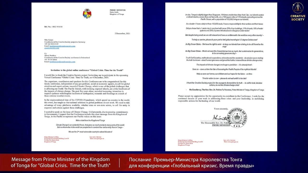 Dopis Pohiva  Tuionetoa, předsedy vlády Království Tonga