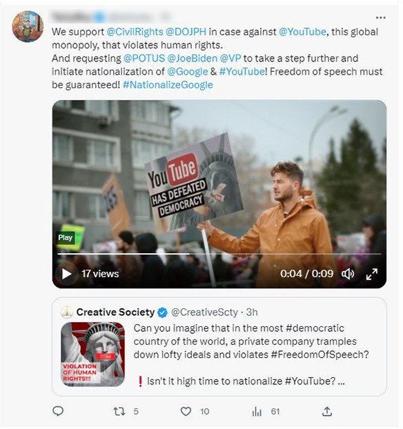 YouTube cancelled the right for free speech